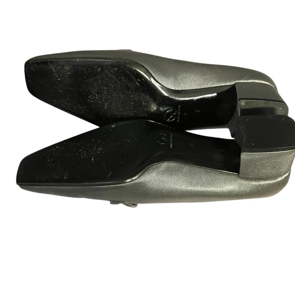 St. John Silver Metallic Square Toe Loafers Size 9M Block Heel Designer Shoes - Picture 11 of 11